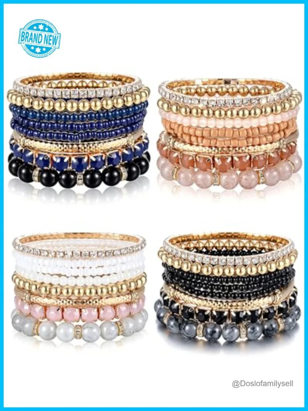 32-Piece Layered Stretch Beaded Bracelets Set Bohemian Crystal Alloy Jewelry